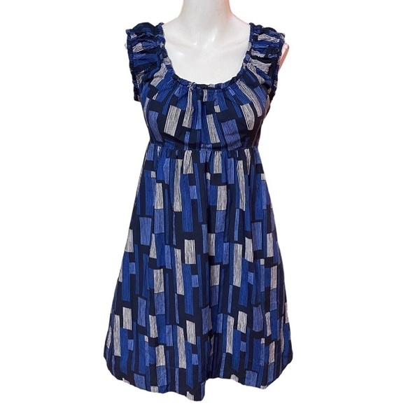 Calvin Klein Geometric A-line Dress Black Blue Mini Size 2 - Picture 1 of 7